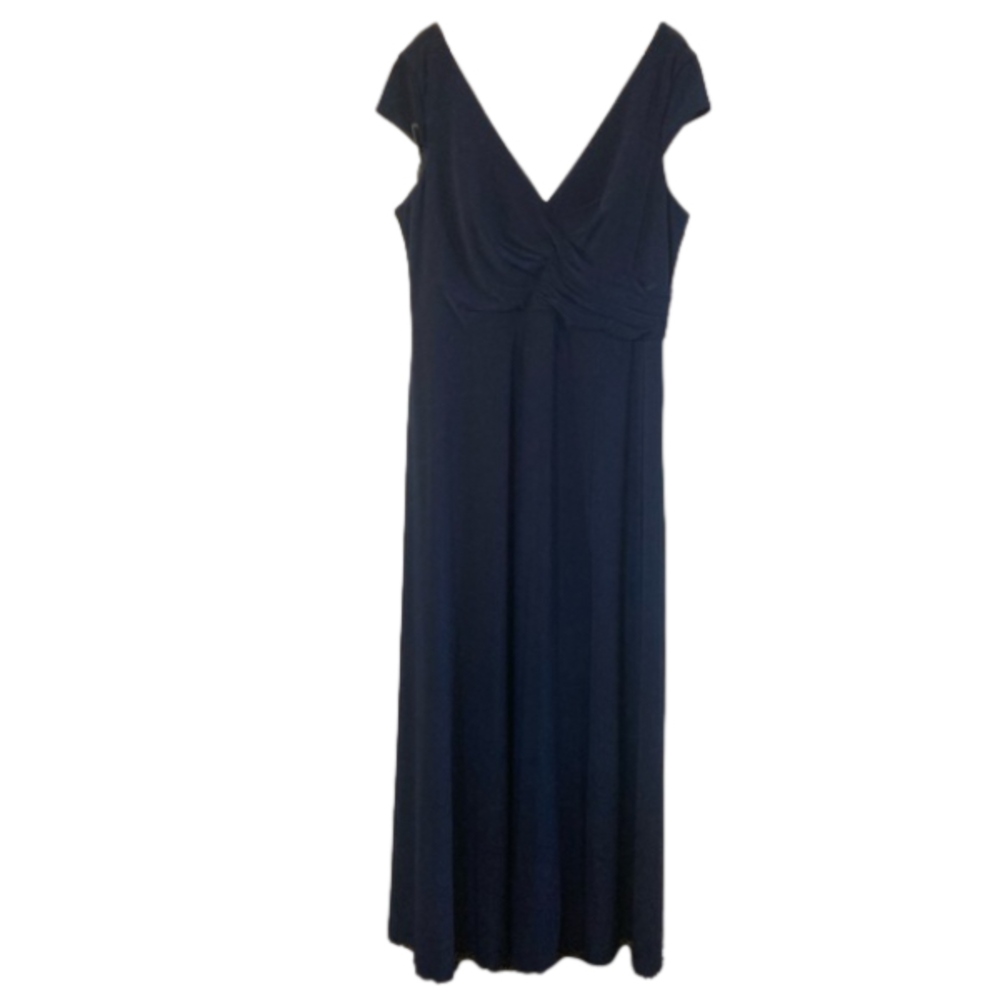 Christina Wu celebration Navy Ruched maxi dress size 22 cap sleeve slit skirt